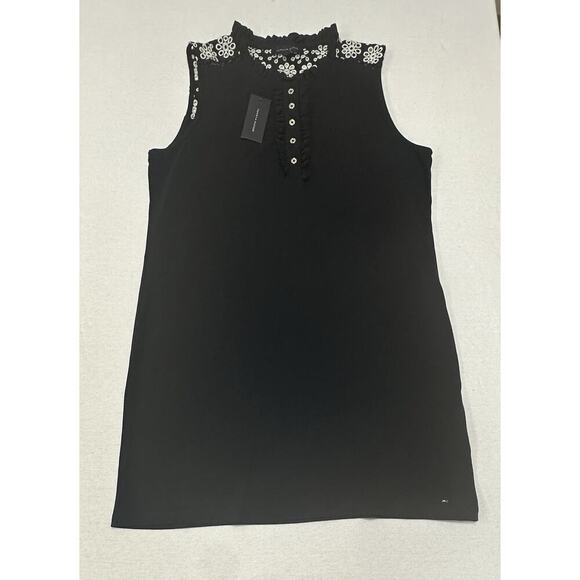 Tommy Hilfiger Sheath Stretch Dress Women XL Black Sleeveless Knee Length Eyelet - Picture 1 of 12